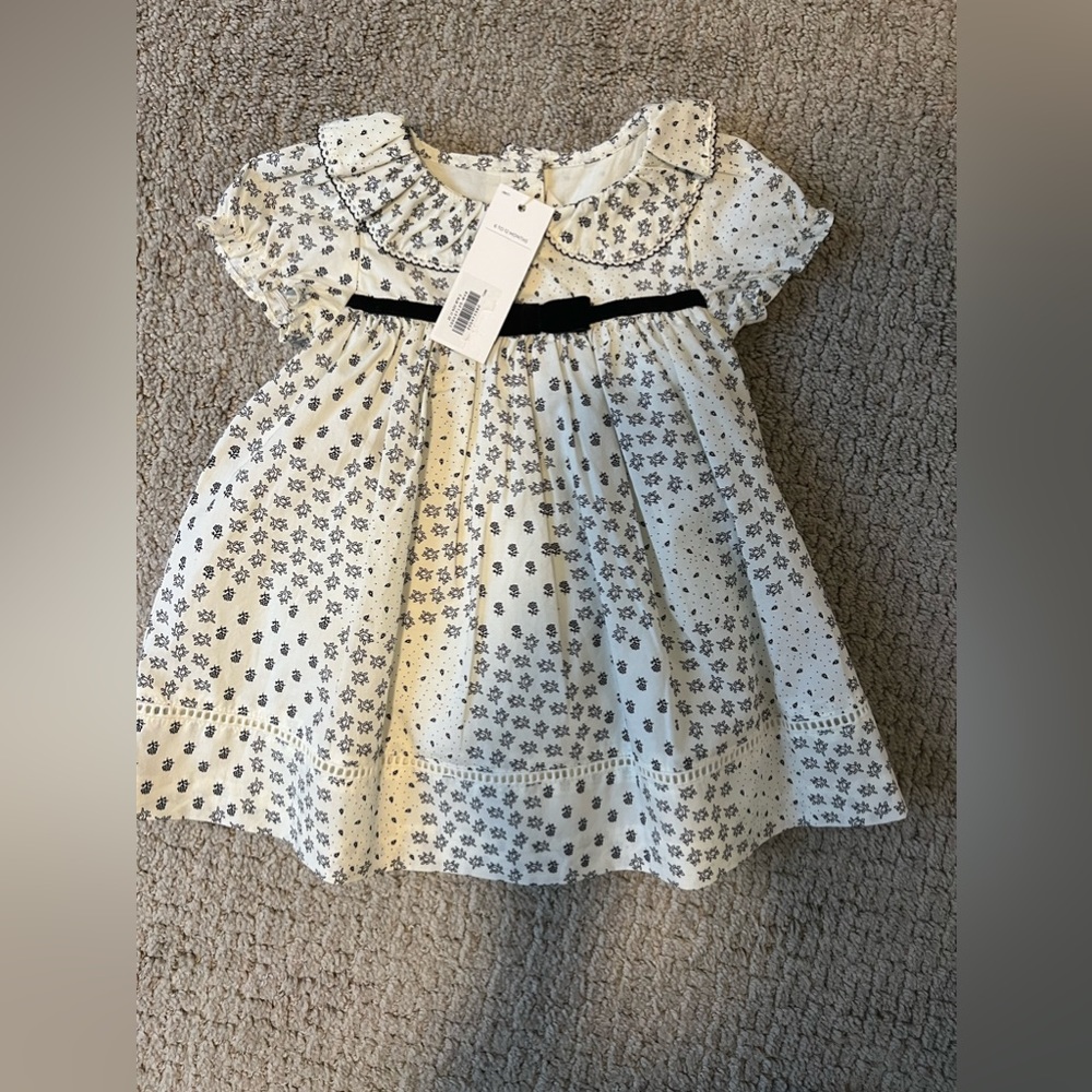 Janie and Jack black mini floral print dress 6-12M